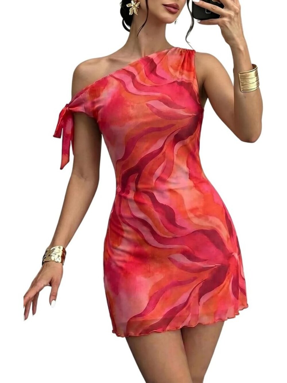 Women's Orange Summer Floral Off Shoulder Comfortable Fashionable Sexy Dress